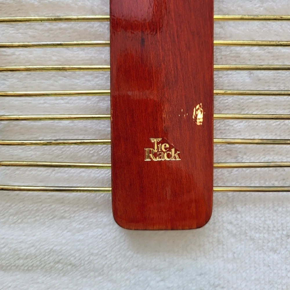 Vintage TIE RACK Wood and Brass Tie, Belt or Scarf Organizer